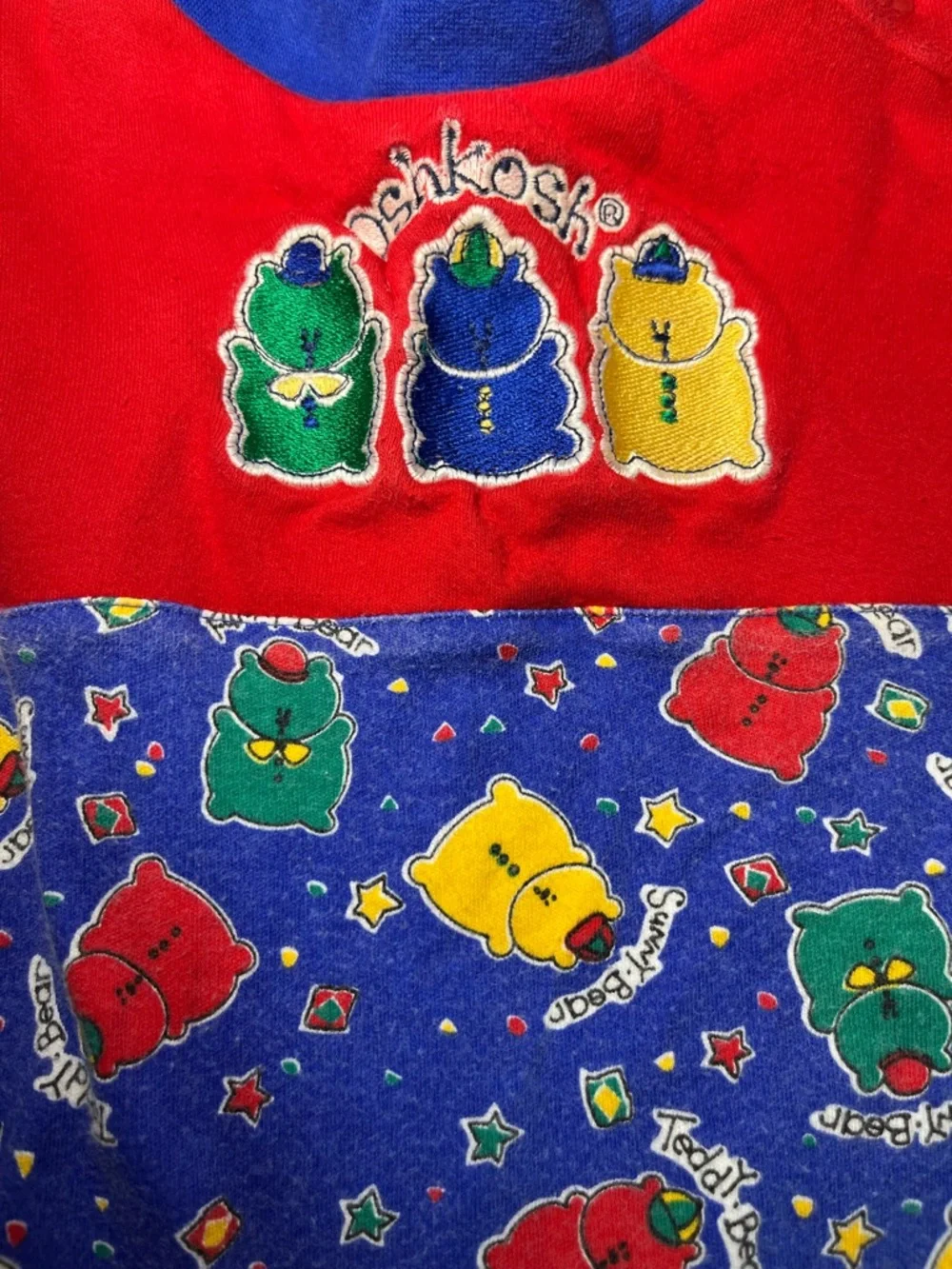 Vintage 90s‎ OshKosh Teddy Bear Romper 6-9M Colorblock One Piece Snap USA Rare